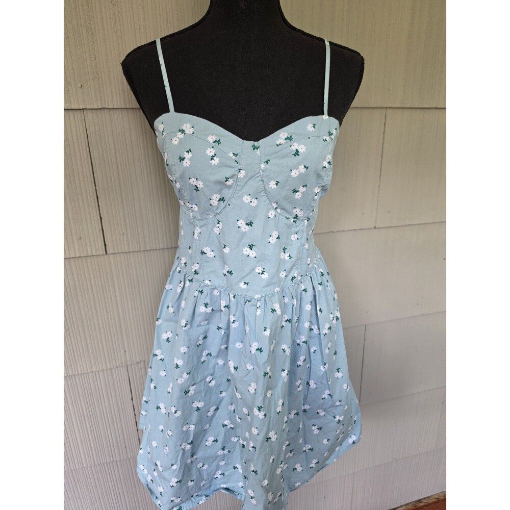 No Boundaries Poplin Dress Juniors Size Large (11-13) Blue Floral daisy